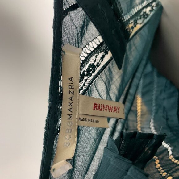 BCBGMAXAZRIA Runway Embroided Fairy Boho Frill Green Drawstring Waist Dress XXS - Picture 7 of 10